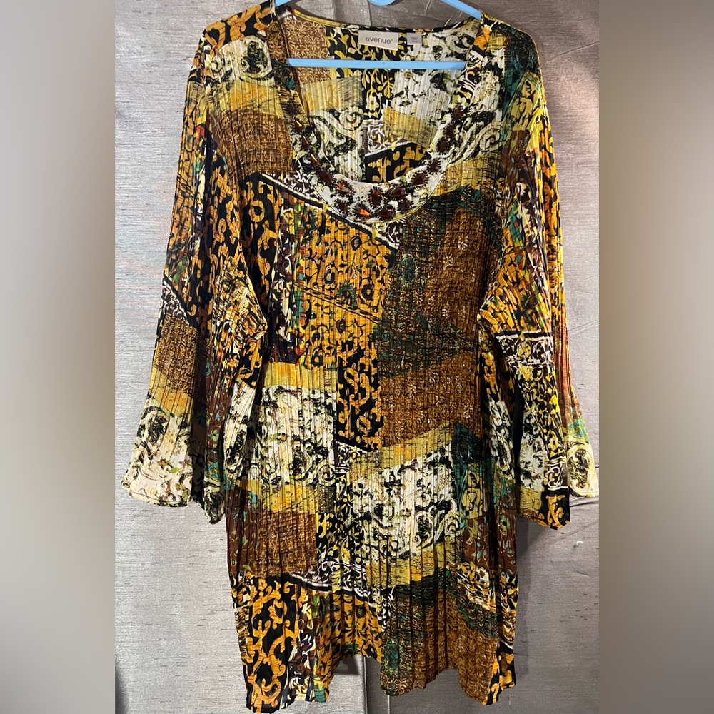 Avenue Multicolor Patchwork Blouse With Rhineston… - image 1